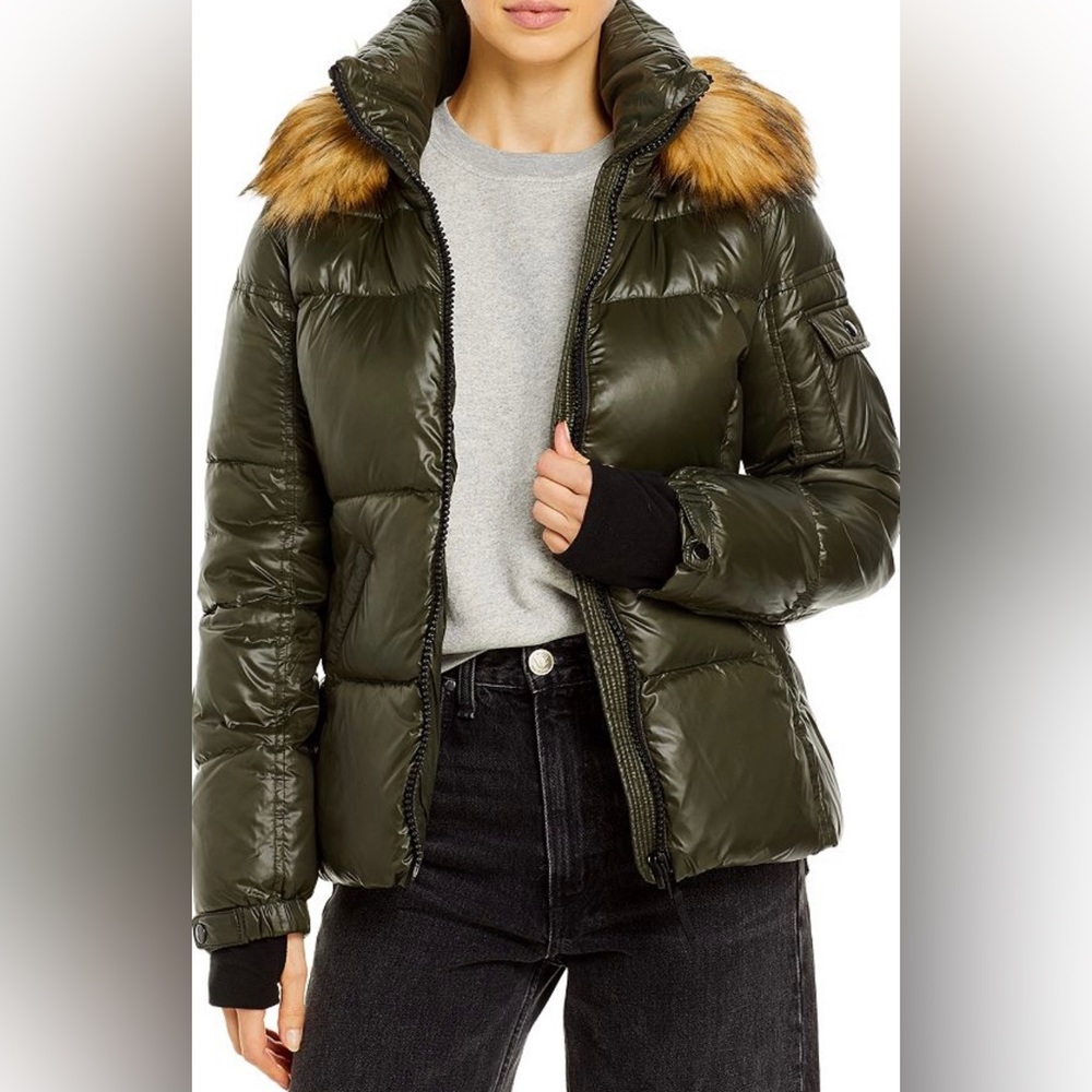 Aqua - Womens Faux Fur Midi Puffer Jacket